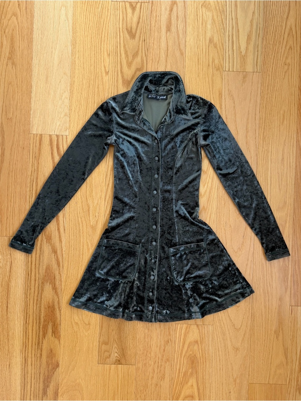 Vintage 90s Betsey Johnson Crushed Velvet Button Front Fit And Flare Mini Dress